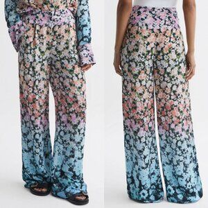 $285 Reiss Multicolor Serena Floral Wide Leg Ombre Trouser Pants size 8